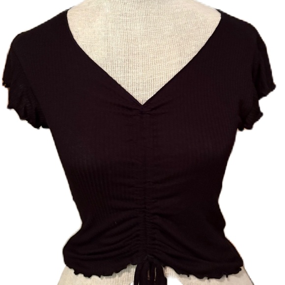 Antistar ruffle short sleeve ruched crop top black Small - Picture 15 of 15